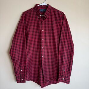 Polo Ralph Lauren Large Men's Red Black Plaid Gingham Dress Shirt Button Down